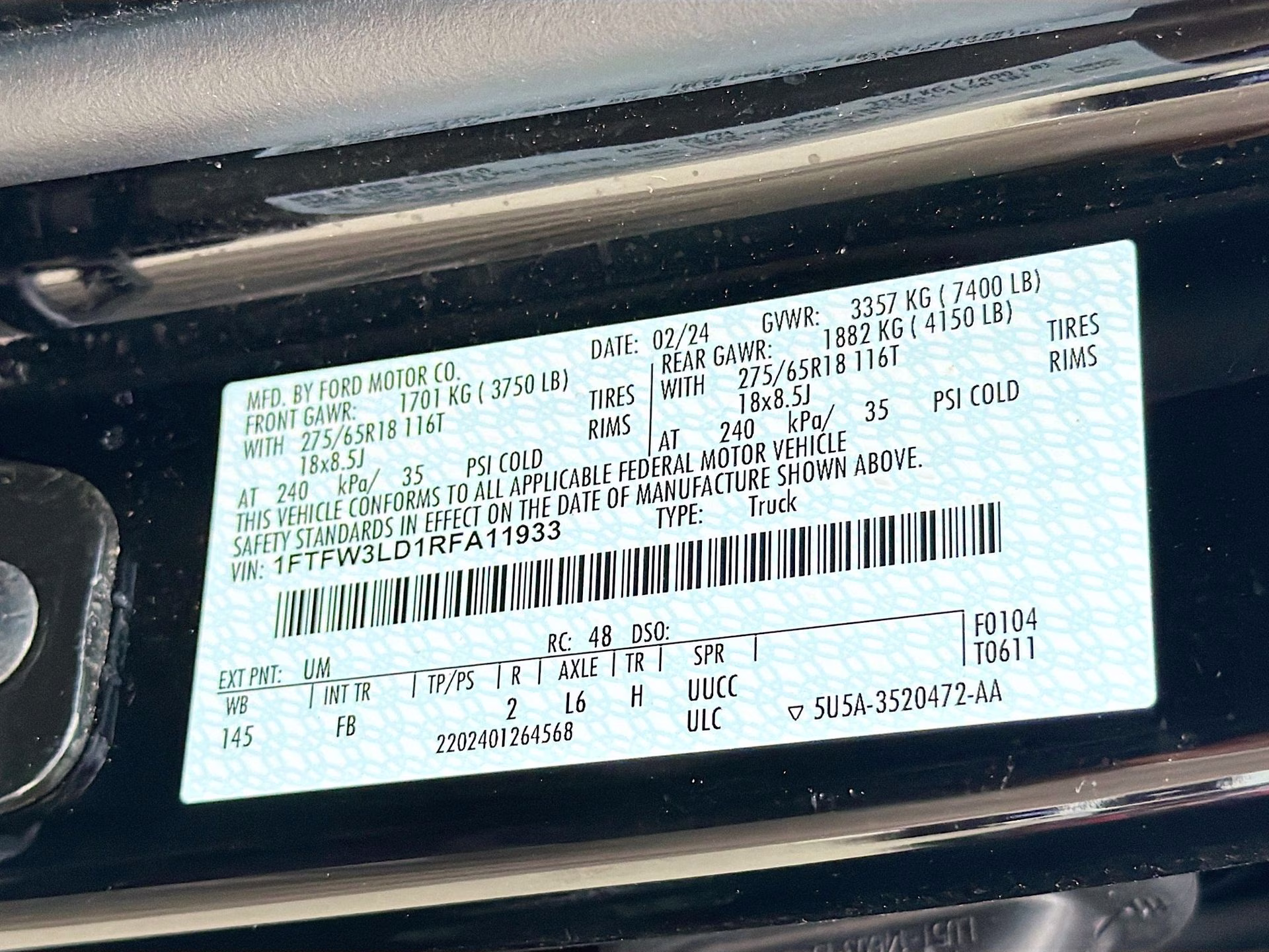 2024 Agate Black Metallic Ford F-150 XLT 4X4 Truck