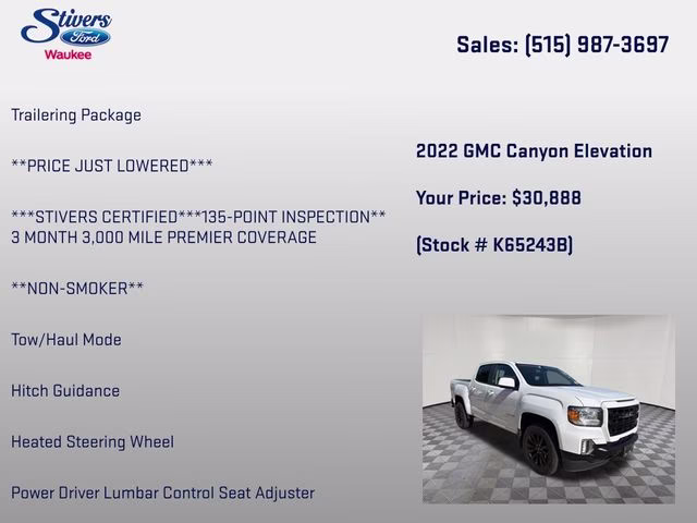 2022 Summit White GMC Canyon Elevation 4X4 Truck