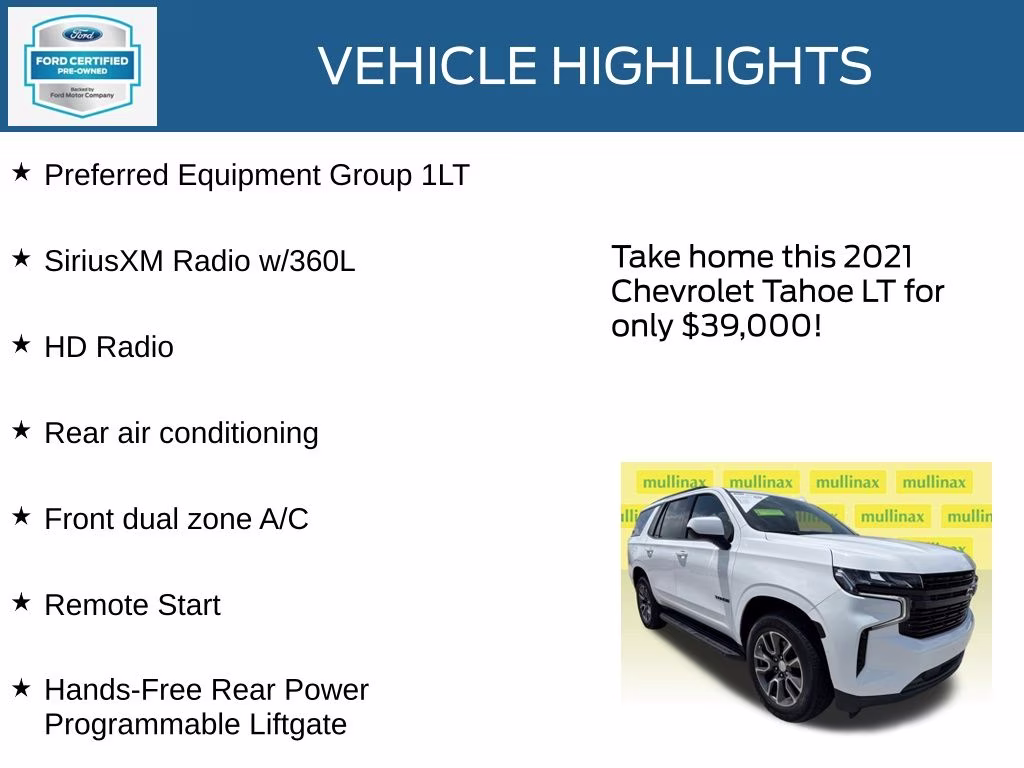 2021 Summit White Chevrolet Tahoe LT RWD SUV