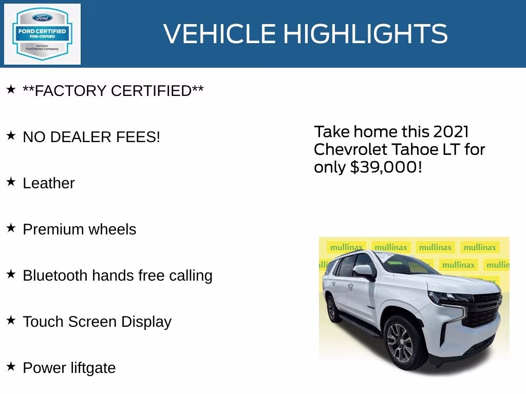 2021 Summit White Chevrolet Tahoe LT RWD SUV