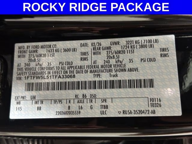 2026 Agate Black Metallic Ford F-150 Lariat ROCKY RIDGE 4X4 Truck