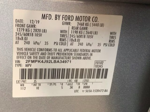 2020 Iconic Silver Metallic Ford Edge SEL AWD SUV