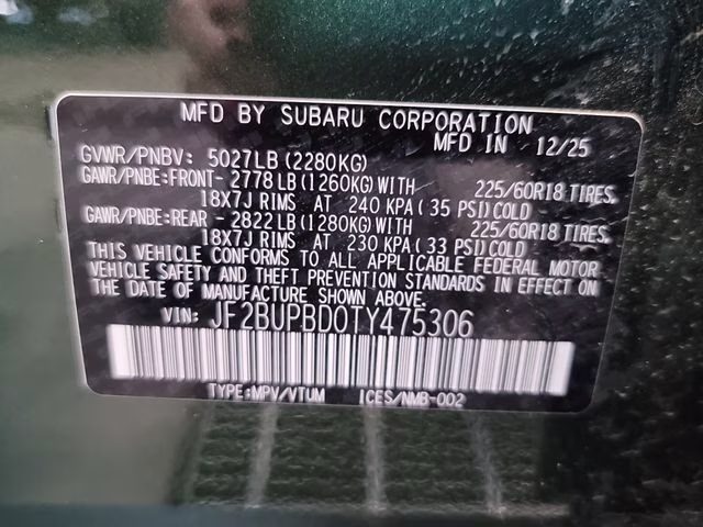 2026 Deep Emerald Green Pearl Subaru Outback Premium AWD SUV