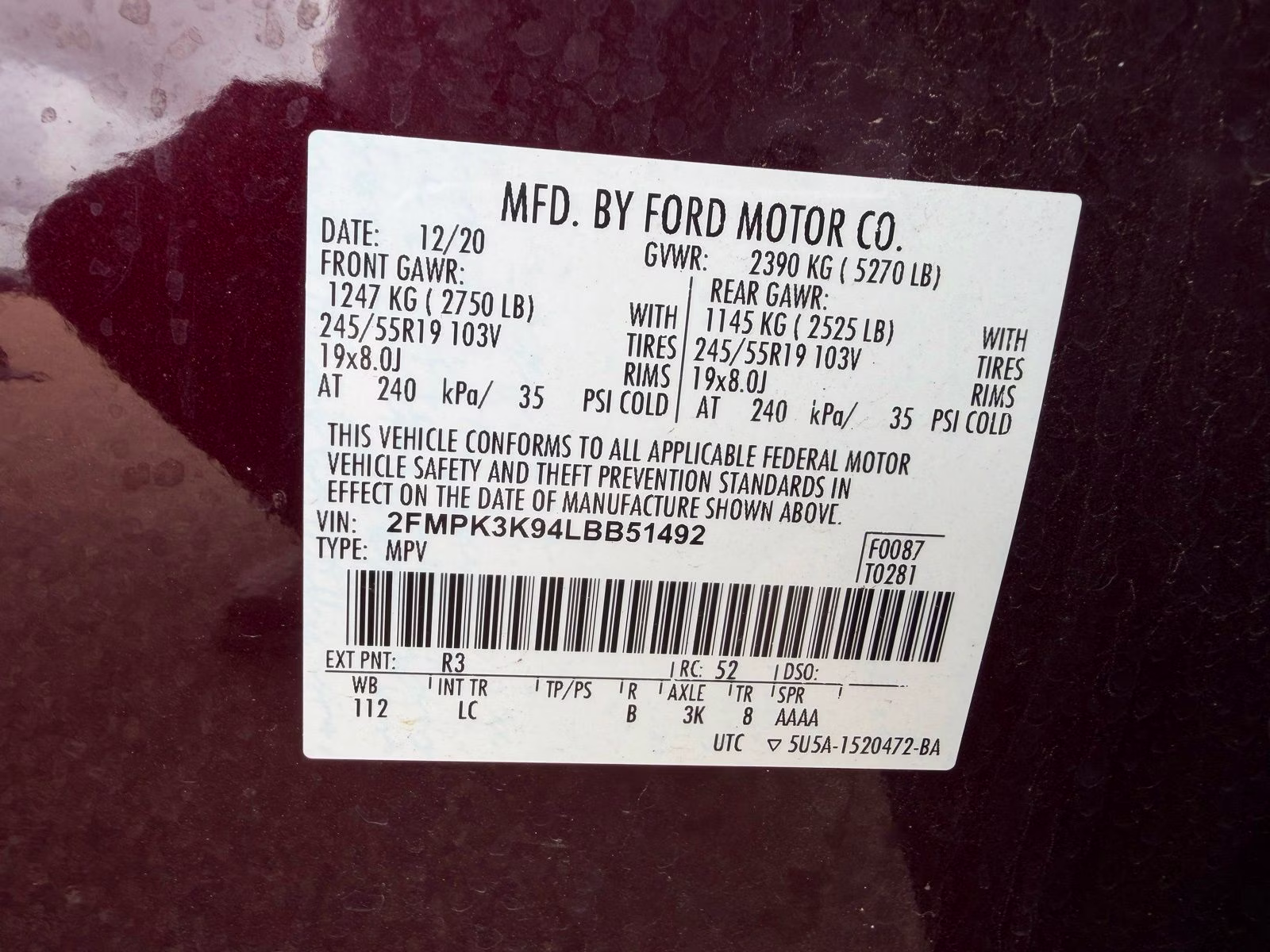 2020 Burgundy Ford Edge Titanium FWD SUV
