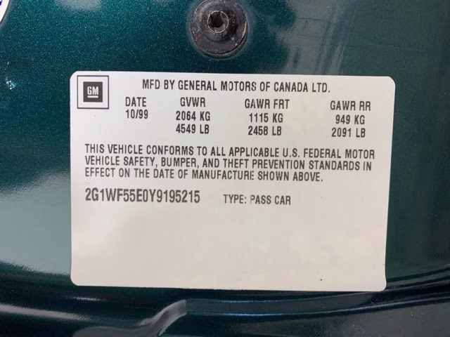 2000 Dark Jade Green Metallic Chevrolet Impala Base FWD Sedan