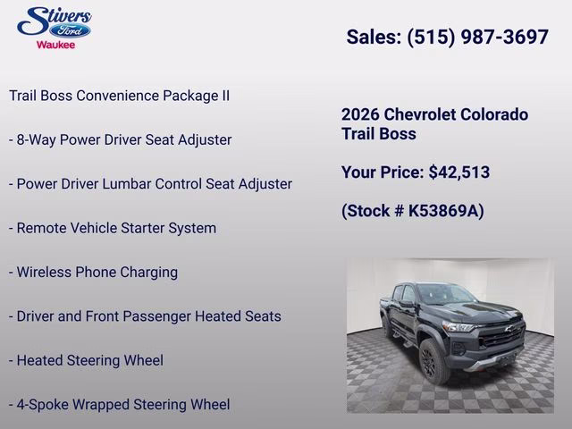 2026 Black Chevrolet Colorado Trail Boss 4X4 Truck