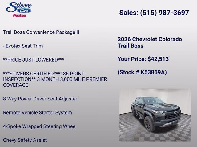 2026 Black Chevrolet Colorado Trail Boss 4X4 Truck