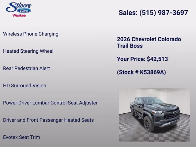 2026 Black Chevrolet Colorado Trail Boss 4X4 Truck