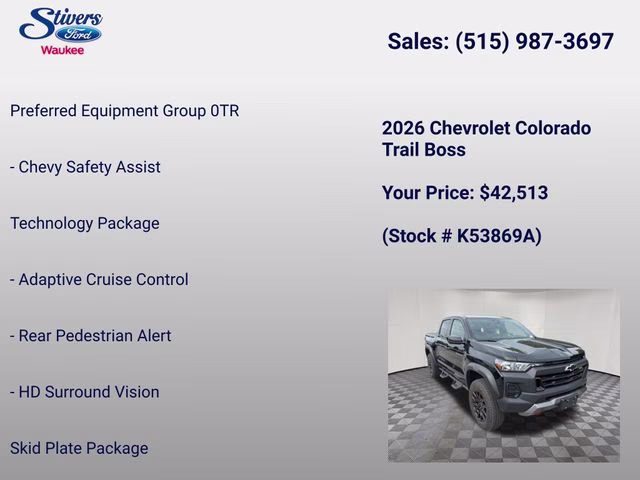 2026 Black Chevrolet Colorado Trail Boss 4X4 Truck
