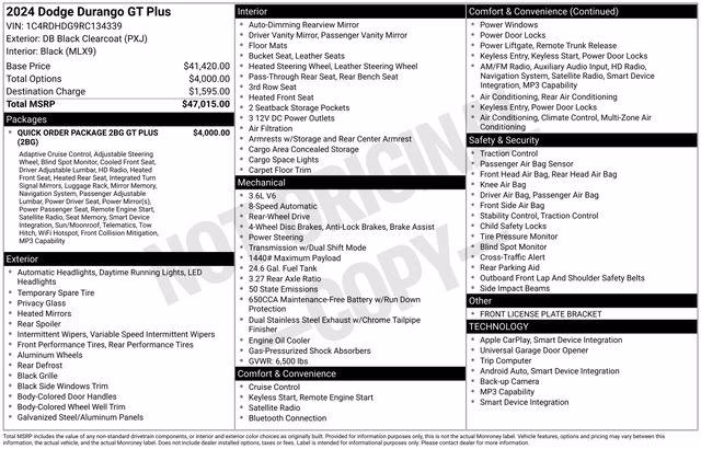 2024 DB Black Crystal Clearcoat Dodge Durango GT Plus RWD SUV
