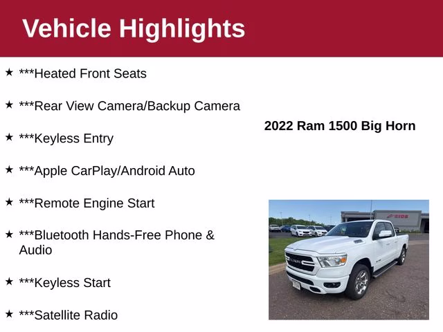 2022 Bright White Clearcoat Ram 1500 Big Horn 4X4 Truck