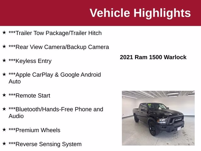 2021 Diamond Black Crystal Pearlcoat Ram 1500 Warlock 4X4 Truck