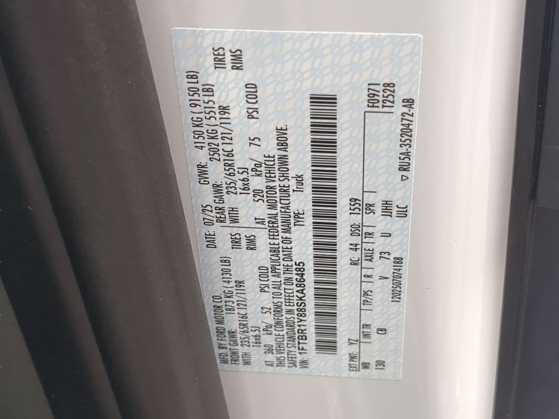 2025 Oxford White Ford Transit Cargo Van RWD Van