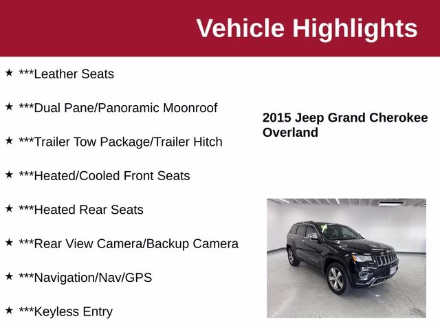 2015 Brilliant Black Crystal Pearlcoat Jeep Grand Cherokee Overland 4X4 SUV