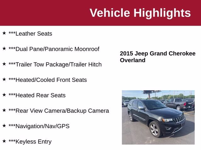 2015 Brilliant Black Crystal Pearlcoat Jeep Grand Cherokee Overland 4X4 SUV
