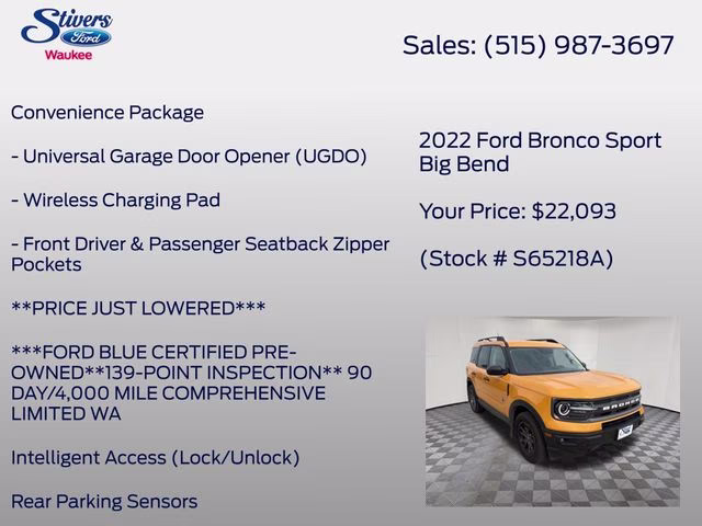 2022 Cyber Orange Metallic Tricoat Ford Bronco Sport Big Bend 4X4 SUV