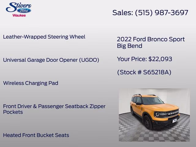 2022 Cyber Orange Metallic Tricoat Ford Bronco Sport Big Bend 4X4 SUV