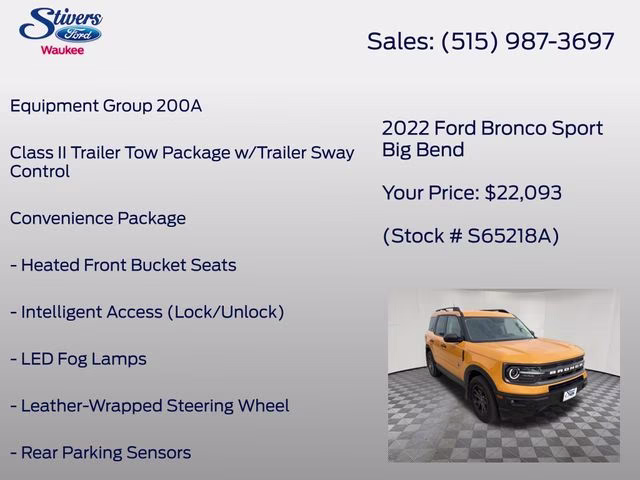 2022 Cyber Orange Metallic Tricoat Ford Bronco Sport Big Bend 4X4 SUV