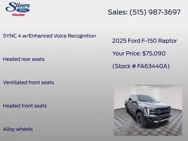 2025 Gray Metallic Ford F-150 Raptor 4X4 Truck