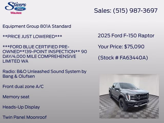 2025 Gray Metallic Ford F-150 Raptor 4X4 Truck