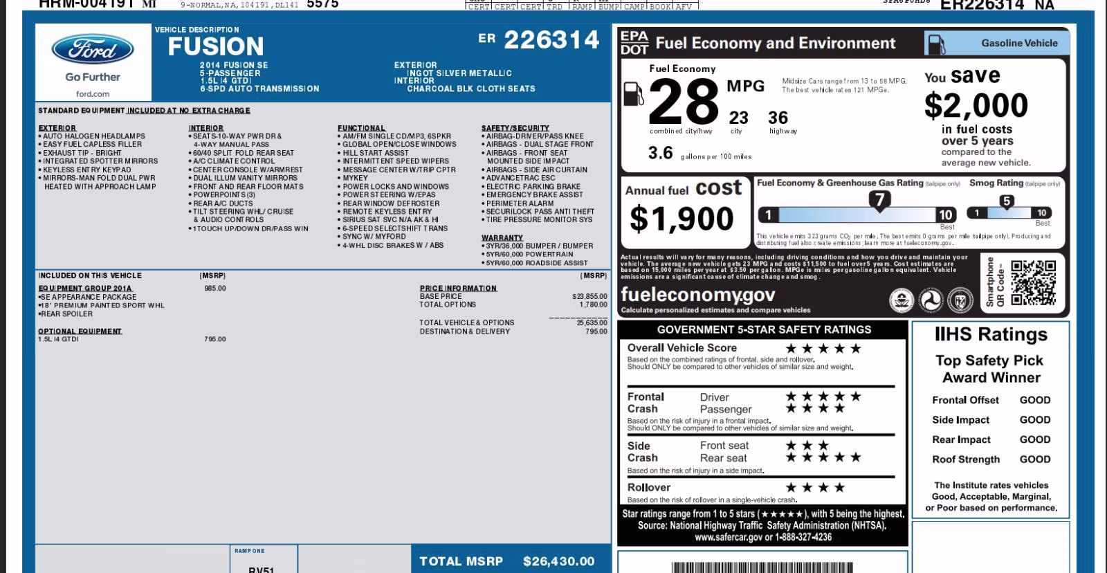2014 Ingot Silver Metallic Ford Fusion SE FWD Sedan