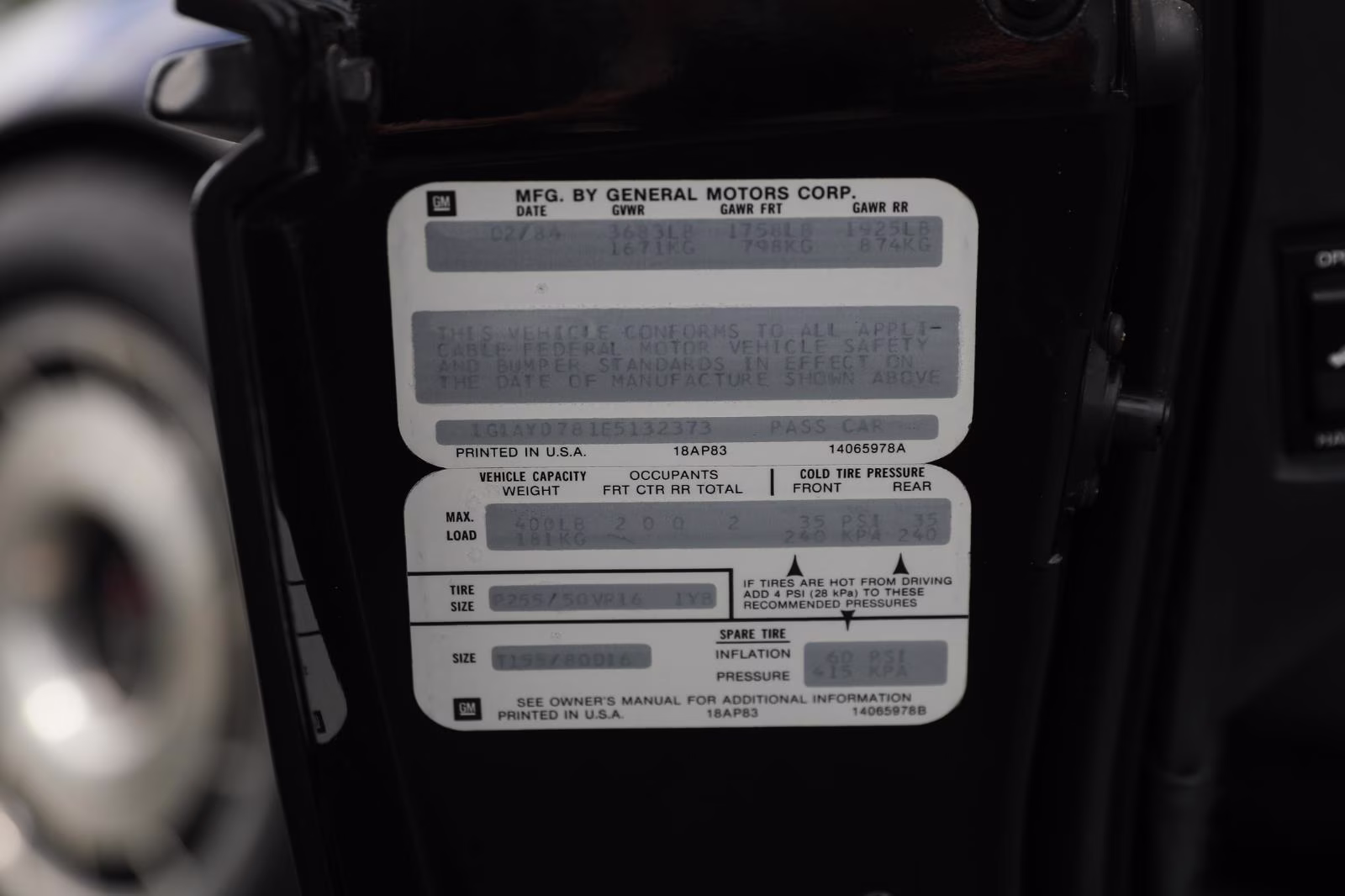 1984 BLACK Chevrolet Corvette FWD