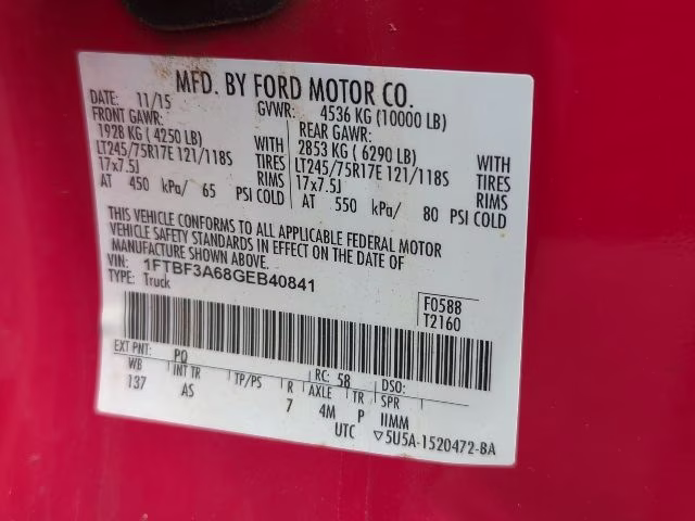 2016 Red Ford Super Duty F-350 SRW XL RWD Truck