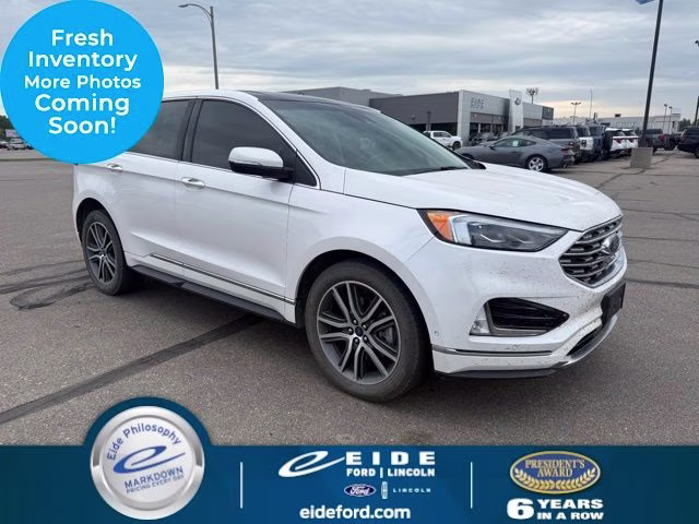 2019 White Platinum Metallic Tri-Coat Ford Edge Titanium AWD SUV