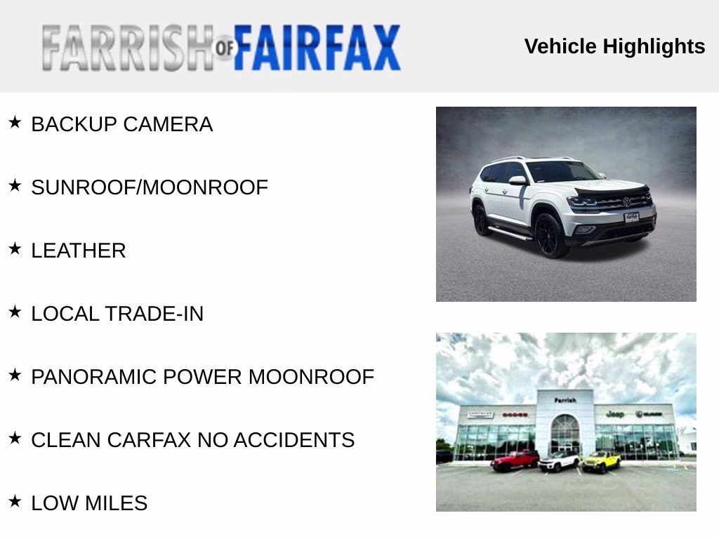 2018 Pure White Volkswagen Atlas SEL FWD SUV