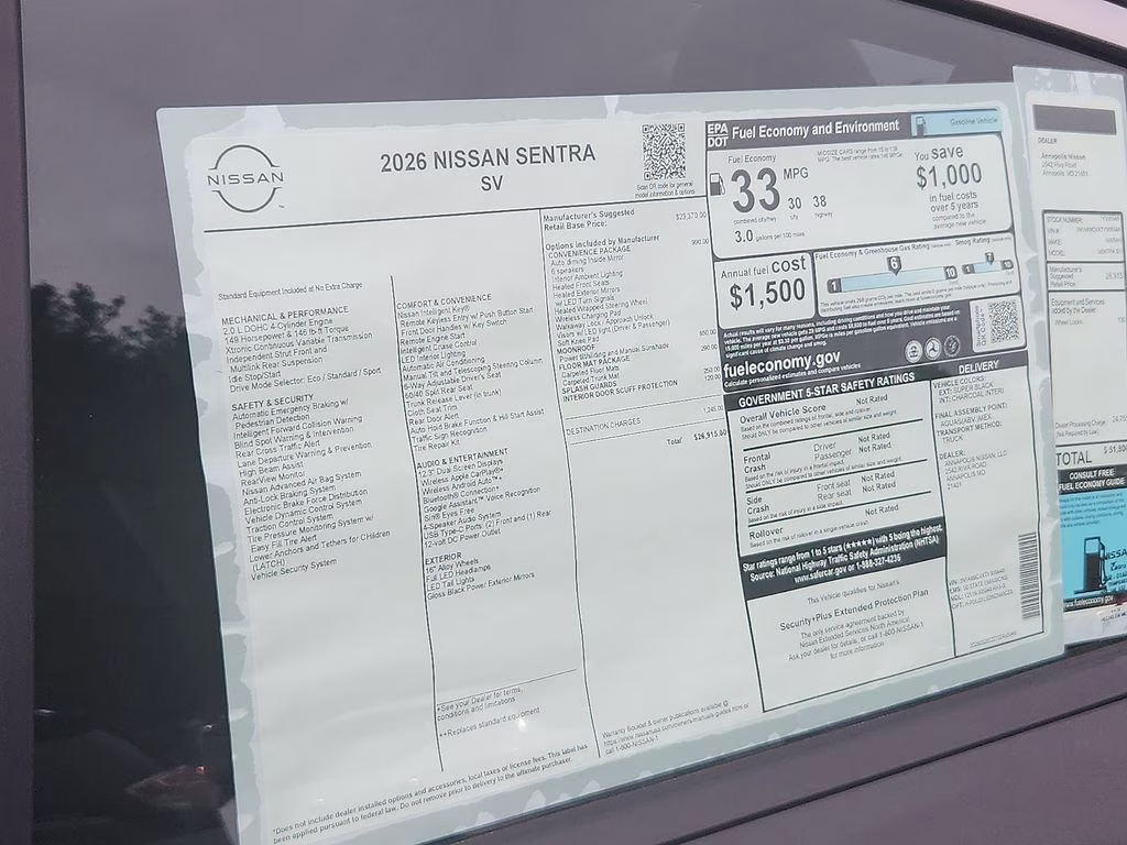 2026 Super Black Nissan Sentra SV FWD Sedan