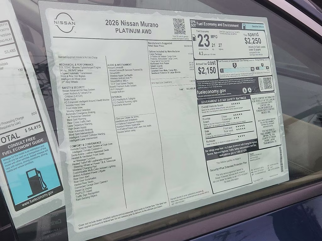 2026 Aurora Blue Pearl Metallic Nissan Murano Platinum AWD SUV