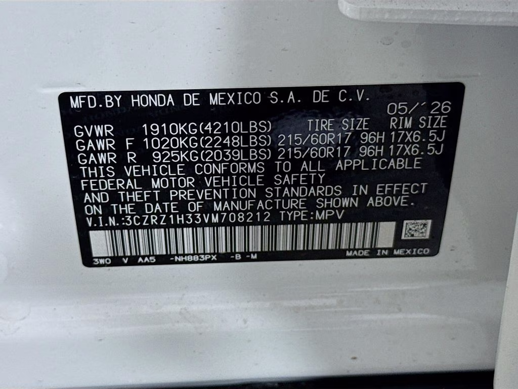 2027 Platinum White Pearl Honda HR-V LX FWD SUV