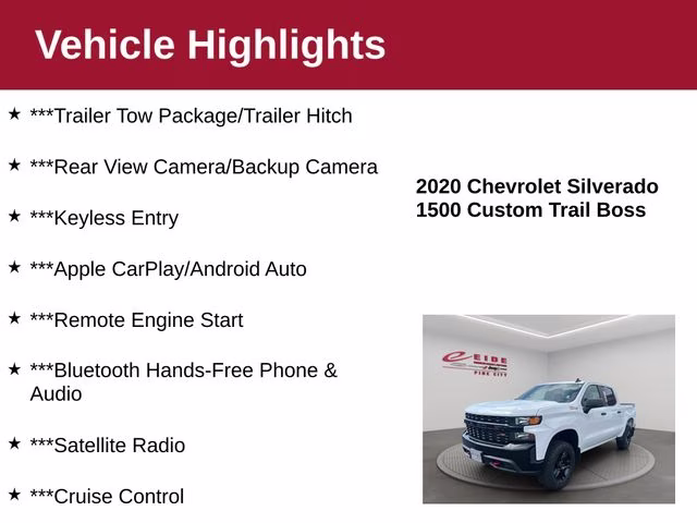 2020 Summit White Chevrolet Silverado 1500 Custom Trail Boss 4X4 Truck
