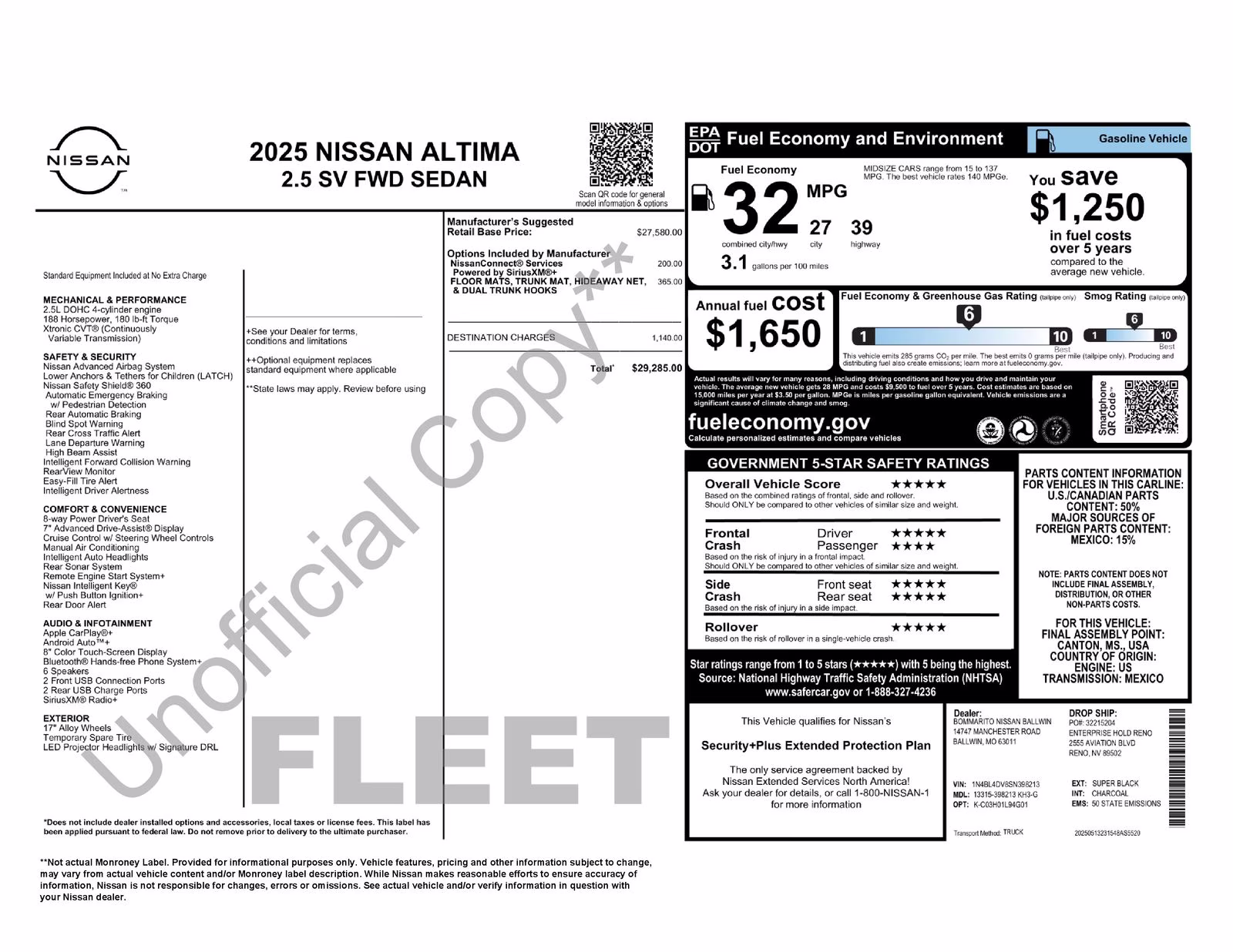 2025 Super Black Nissan Altima 2.5 SV FWD Sedan