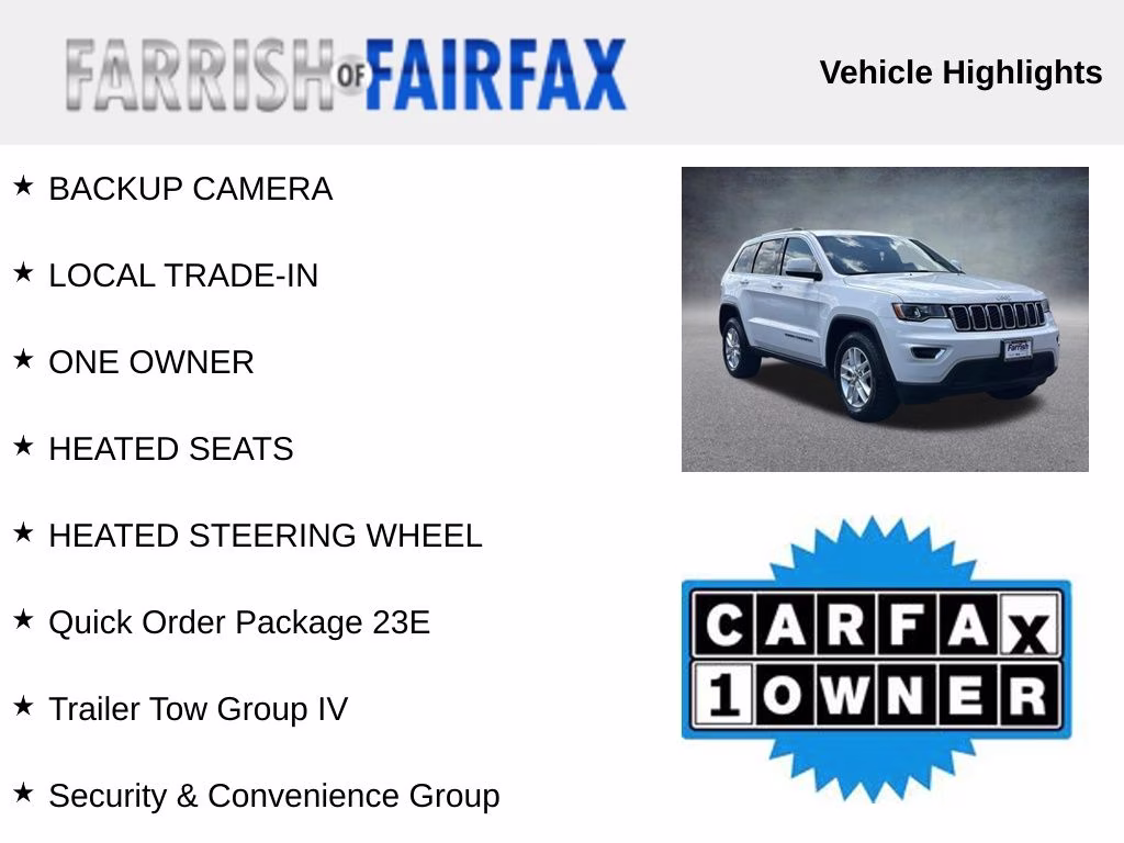 2017 Bright White Clearcoat Jeep Grand Cherokee Laredo 4X4 SUV