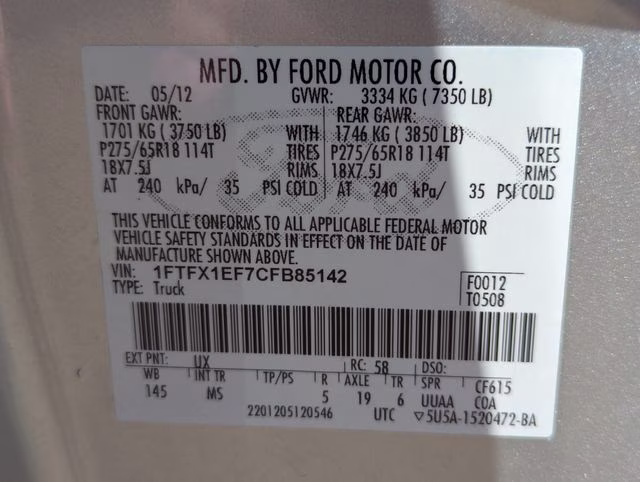 2012 Ingot Silver Metallic Ford F-150 XLT 4X4 Truck