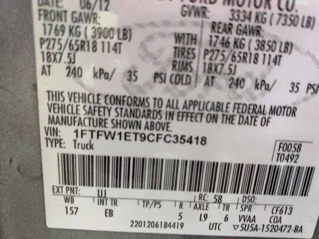 2012 Sterling Gray Metallic Ford F-150 Lariat 4X4 Truck