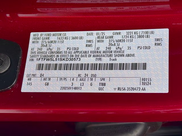 2025 Red Metallic Ford F-150 Lariat 4X4 Truck