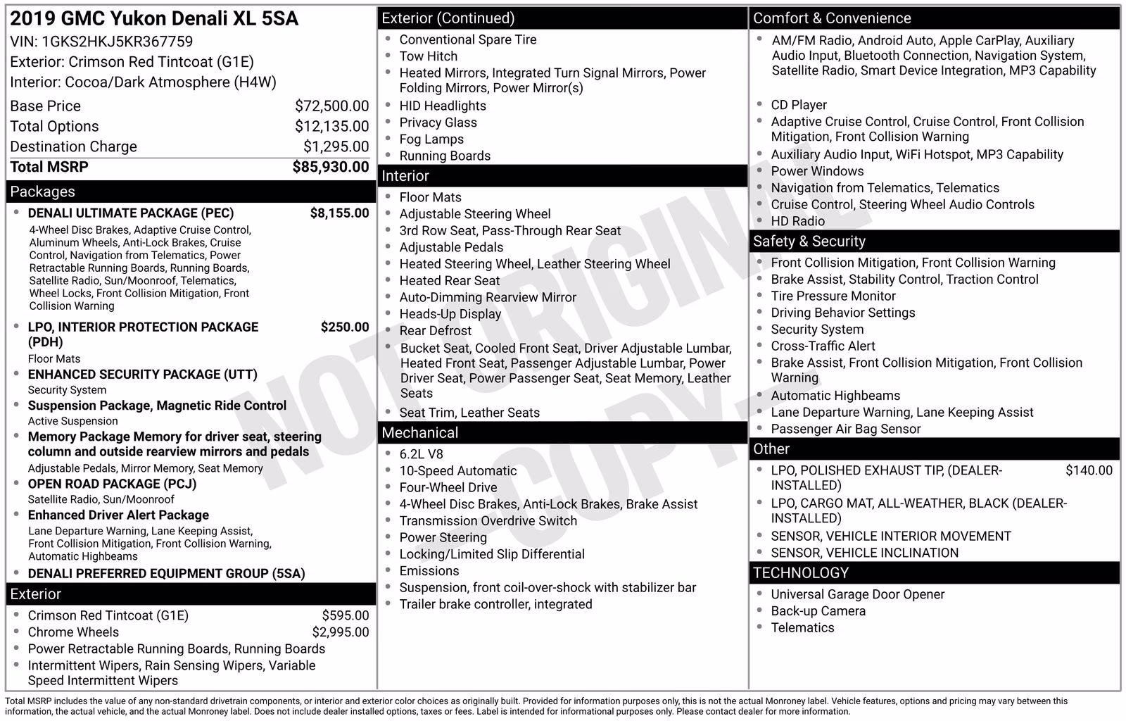 2019 Crimson Red GMC Yukon XL Denali 4X4 SUV