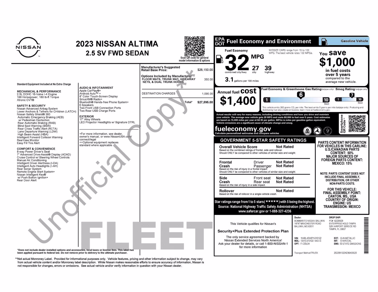 2023 Gun Metallic Nissan Altima 2.5 SV FWD Sedan