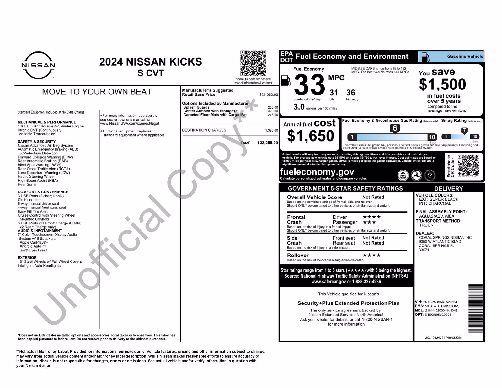 2024 Super Black Nissan Kicks S FWD SUV