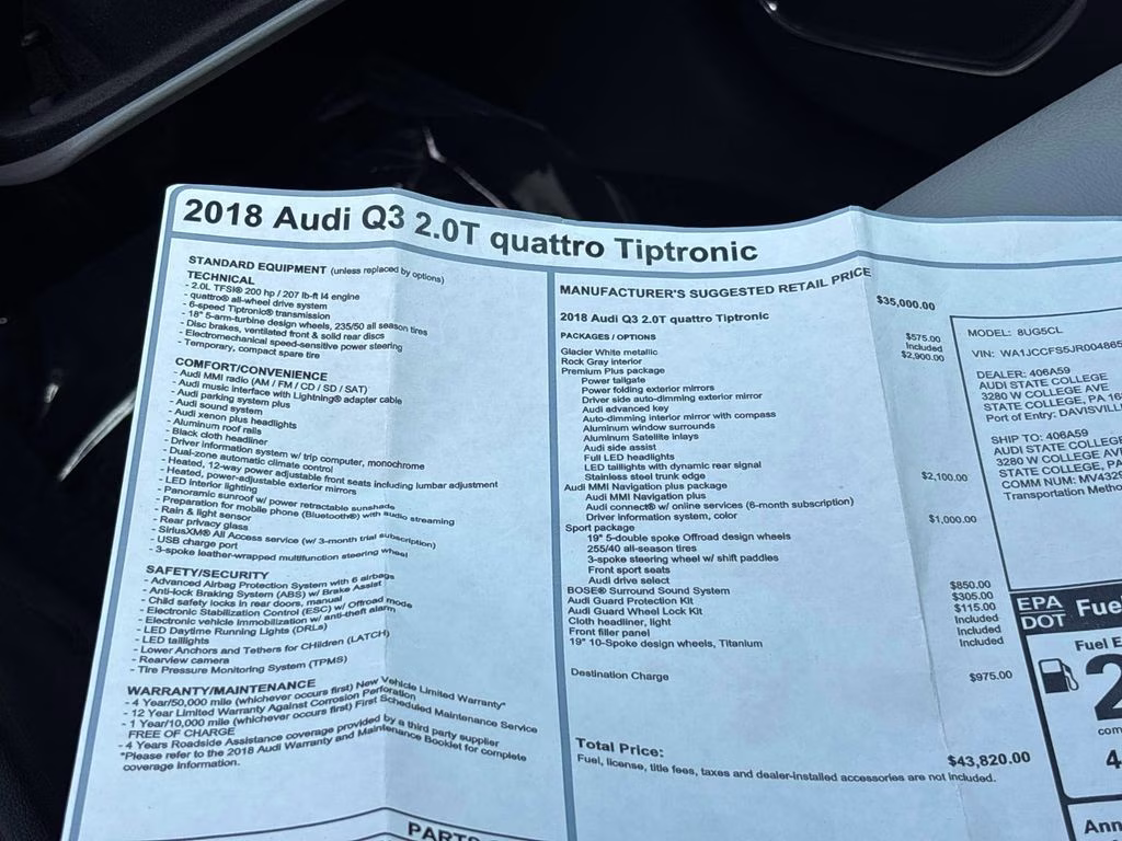 2018 Glacier White Audi Q3 2.0T Premium Plus AWD SUV