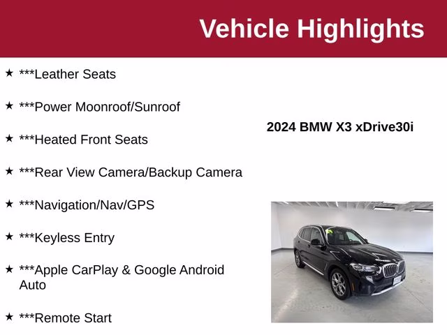 2024 Jet Black BMW X3 xDrive30i AWD SUV