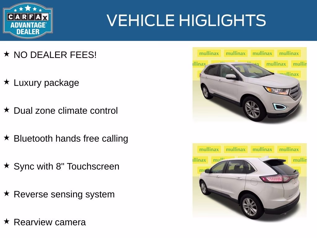 2016 White Platinum Clearcoat Metallic Ford Edge SEL FWD SUV