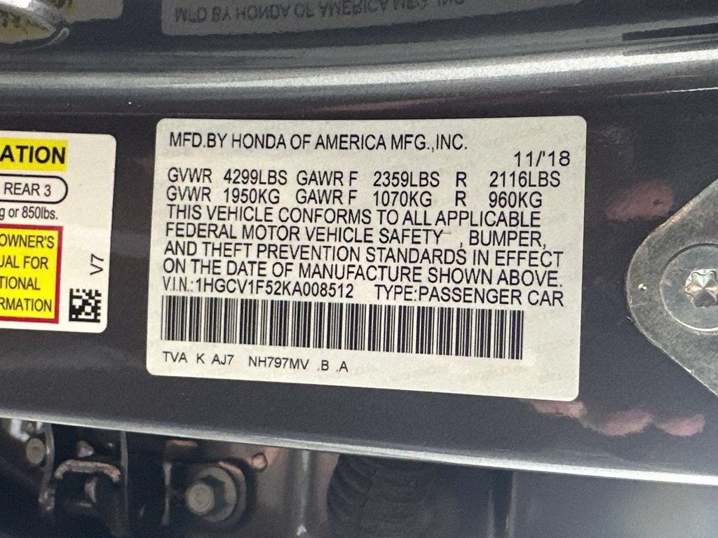 2019 Modern Steel Metallic Honda Accord EX-L FWD Sedan