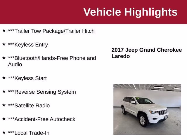 2017 Bright White Clearcoat Jeep Grand Cherokee Laredo 4X4 SUV
