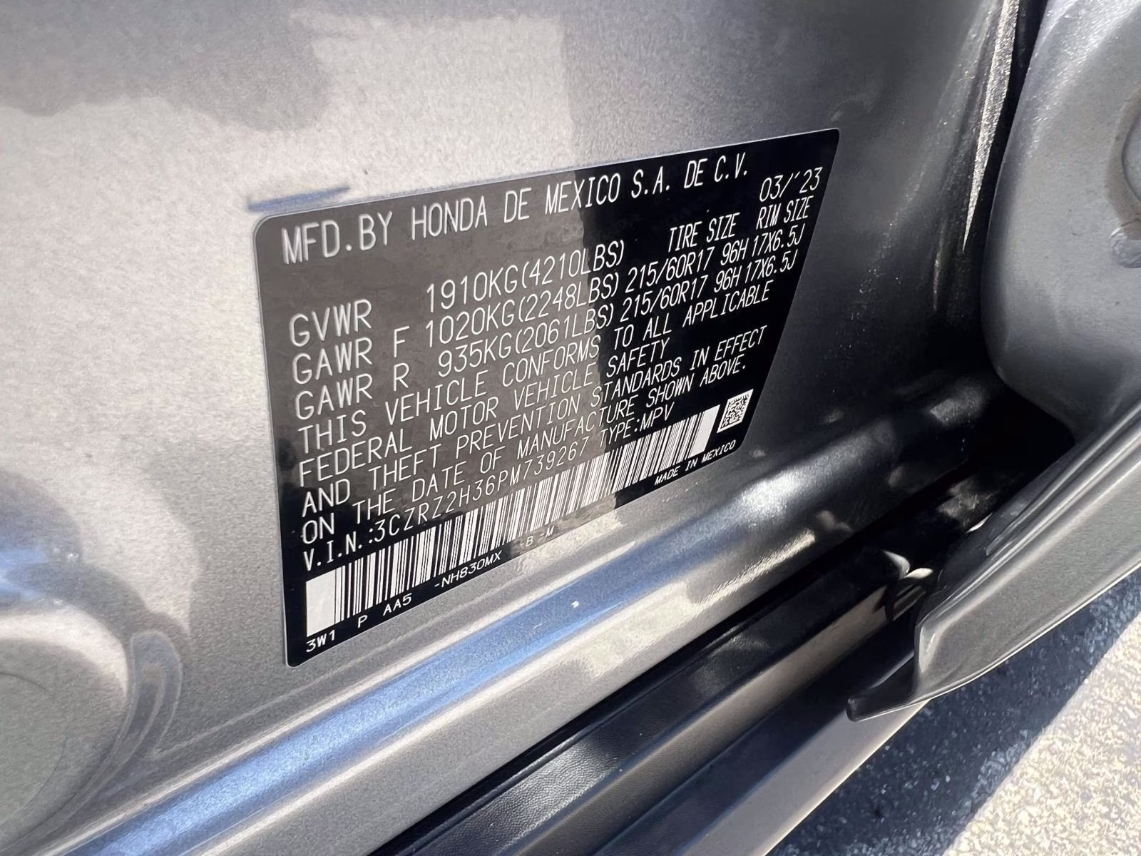 2023 Lunar Silver Metallic Honda HR-V LX AWD CVT AWD SUV