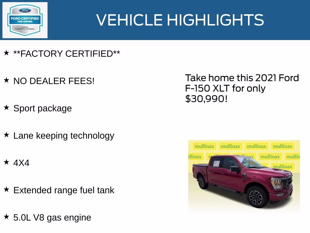 2021 Rapid Red Metallic Tinted Clearcoat Ford F-150 XLT 4X4 Truck