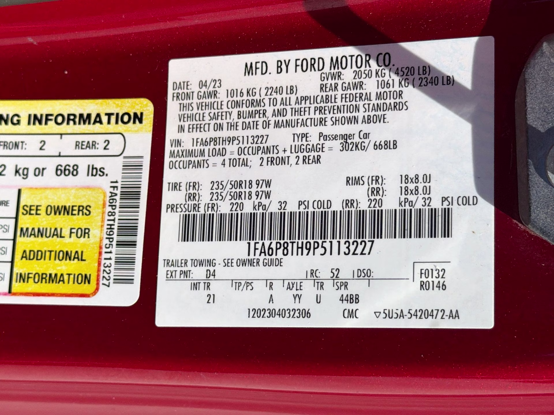 2023 Rapid Red Metallic Tinted Clearcoat Ford Mustang EcoBoost RWD Coupe