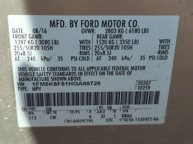 2017 White Gold Metallic Ford Explorer Limited 4X4 SUV